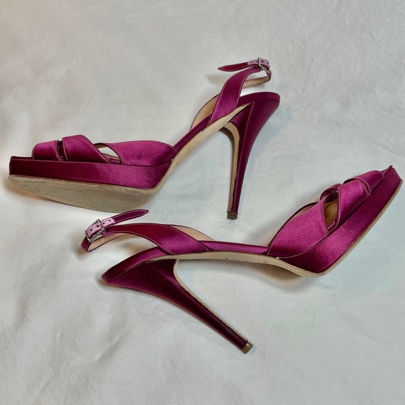 4.5” Choo Satin Stiletto Heels, Fuchsia, Italian size 40 - Picture 3 of 15